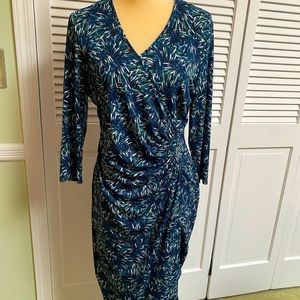 Laundry Size 12 Gorgeous Print Wrap Dress. Teal/Black/White/Blue. Sexy & Comfy!